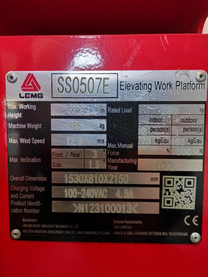 MEWP  Scissor  LGMG SS0507E - 6.3 Mtr - Non-Marking Tyres Aerial Work Platforms