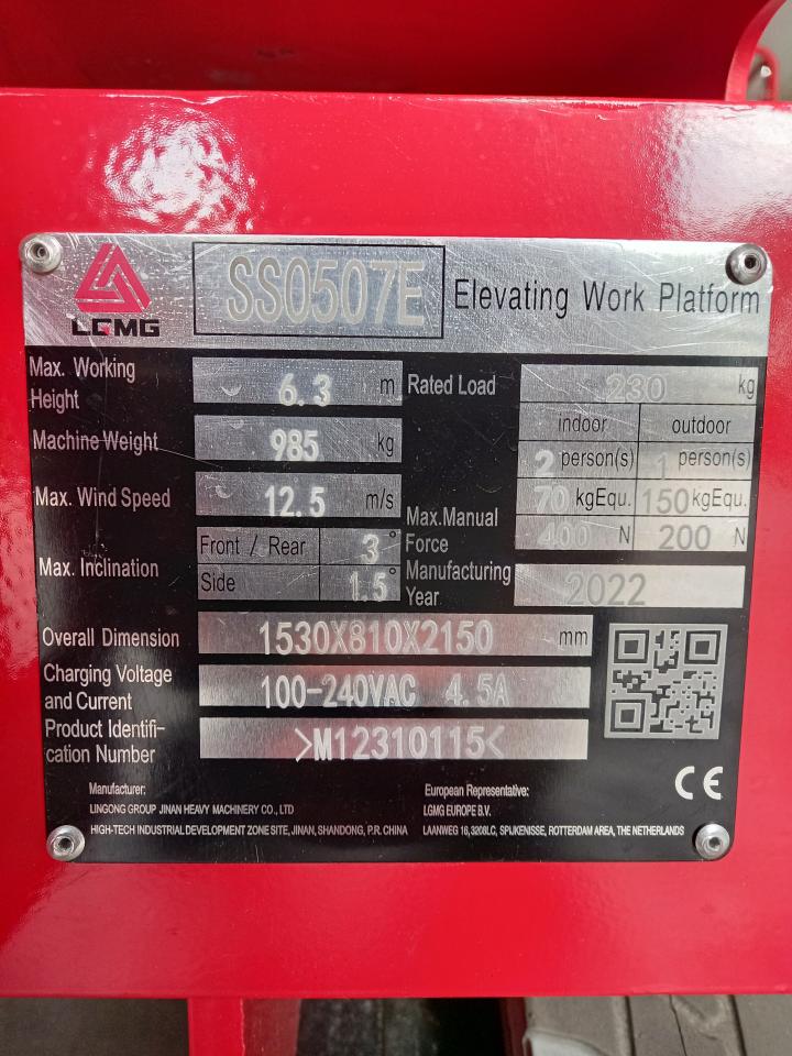 MEWP Scissor LGMG SS0507E - 6.3 Mtr - Non-Marking Tyres Aerial Work Platforms