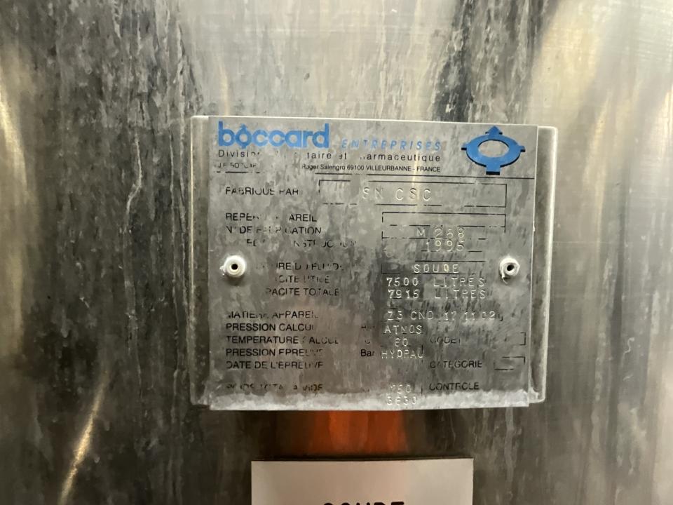 Boccard 7500 Litre Stainless Steel Vertical Caustic Water Storage Tank - S&nbsp; 