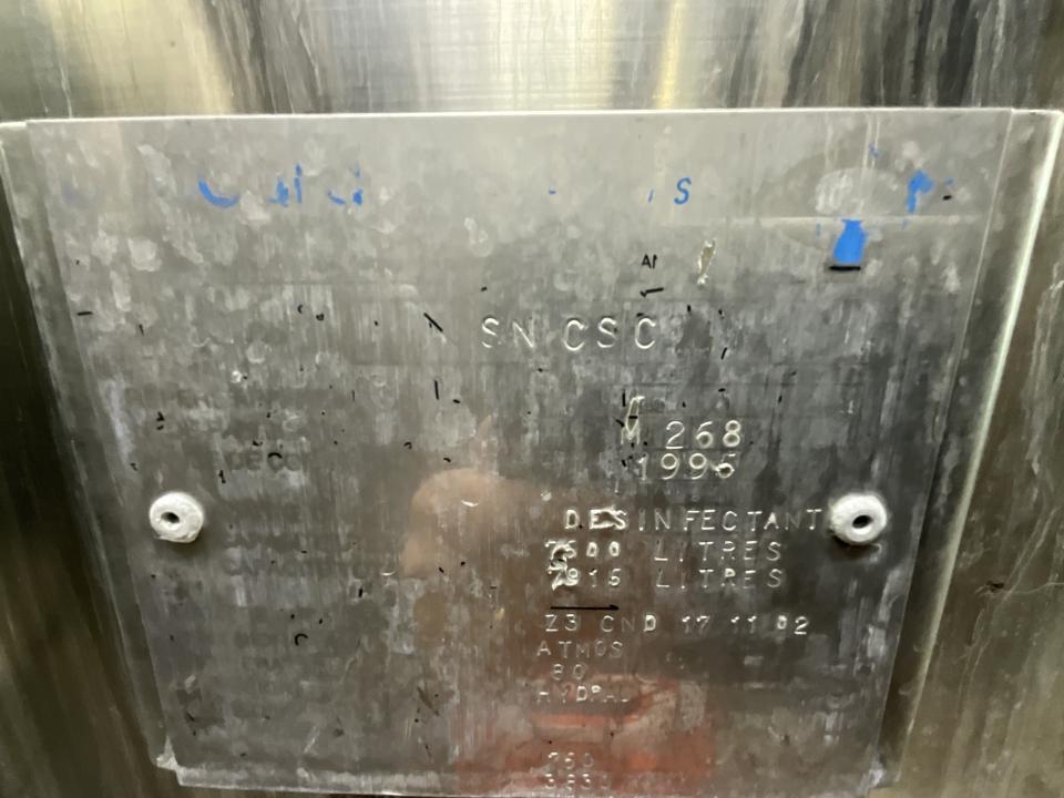 Boccard 7500 Litre Stainless Steel Vertical Disinfectant Storage Tank - S&nbsp; 