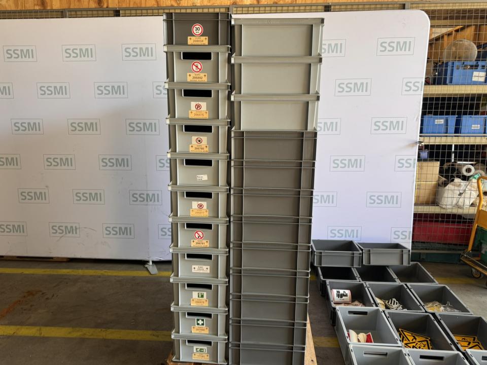Pallet with Sign stickers Safety and marking